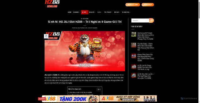 Security scan screenshot of https://hz88-top1vn.com/no-hu-jili-slot-hz88/