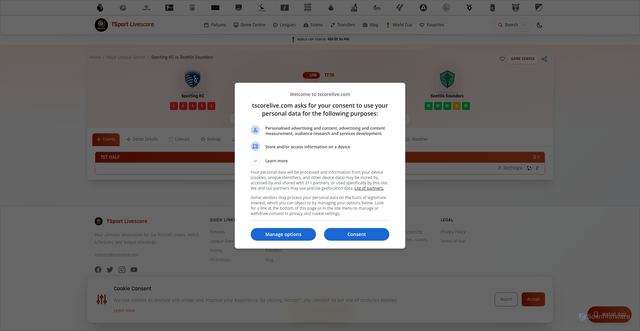 Security scan screenshot of https://www.tscorelive.com/fixture/sporting-kc-vs-seattle-sounders-2026-05-02-19609531