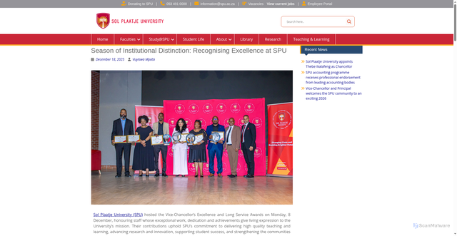 Security scan screenshot of https://solplaatjeuni.com/index.php/season-of-institutional-distinction-recognising-excellence-at-spu/
