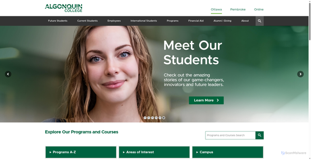 Security scan screenshot of https://algonquincollege.com