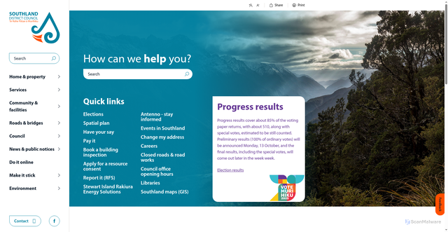 Security scan screenshot of https://www.southlanddc.govt.nz/