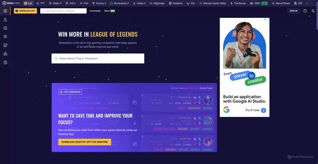 Security scan screenshot of https://mobalytics.gg/lol