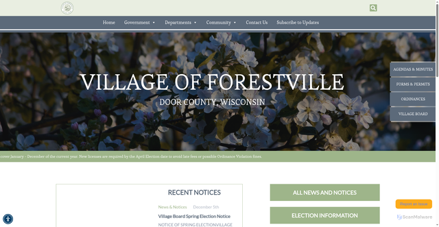 Security scan screenshot of https://villageofforestvillewi.gov/