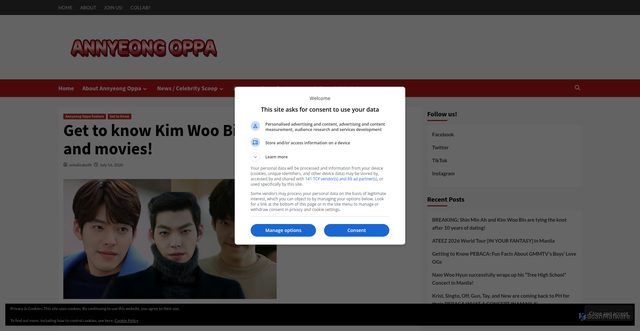 Security scan screenshot of http://annyeongoppa.com/2020/07/16/get-to-know-kim-woo-bin-including-his-dramas-and-movies/