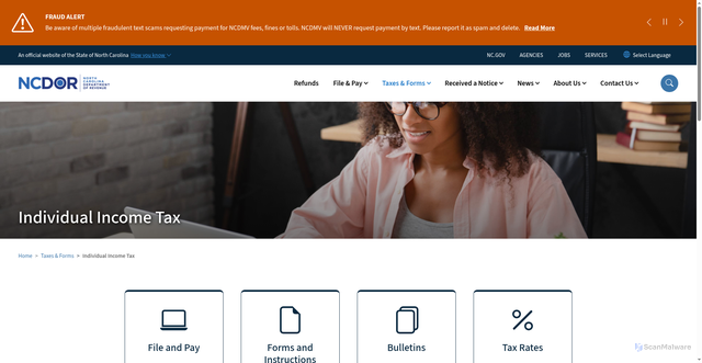 Security scan screenshot of https://www.ncdor.gov/taxes-forms/individual-income-tax