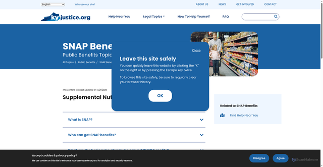 Security scan screenshot of https://www.kyjustice.org/topics/public-benefits/snap-benefits