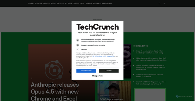 Security scan screenshot of https://techcrunch.com/