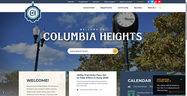 Security scan screenshot of https://columbiaheightsmn.gov/