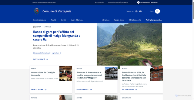 Security scan screenshot of https://www.comune.verzegnis.ud.it/