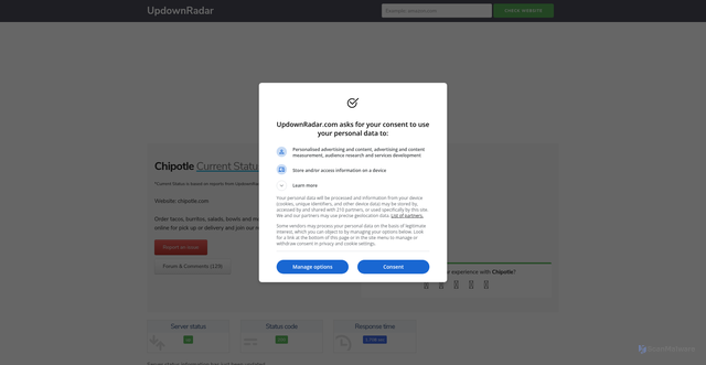 Security scan screenshot of https://updownradar.com/status/chipotle.com