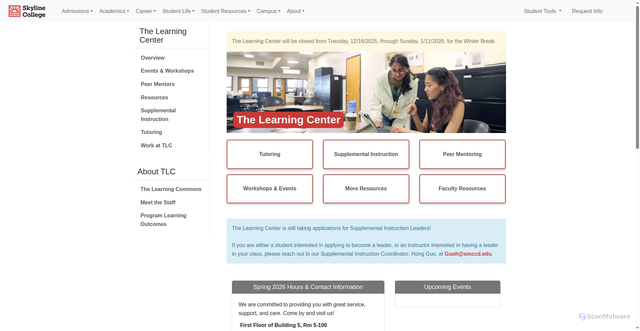 Security scan screenshot of https://skylinecollege.edu/learningcenter/