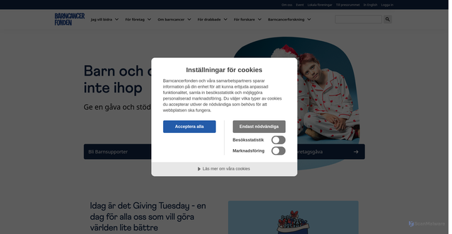 Security scan screenshot of https://www.barncancerfonden.se/