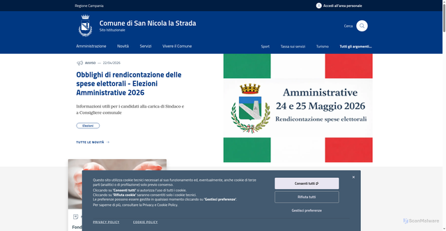 Security scan screenshot of https://www.comune.sannicolalastrada.ce.it