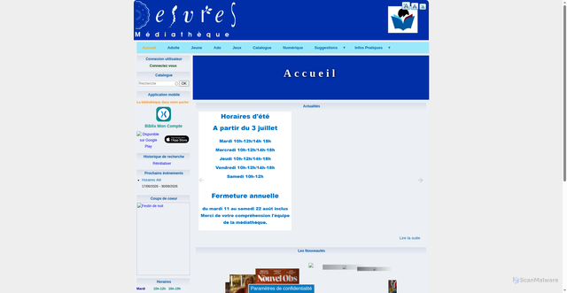 Security scan screenshot of https://mediathequedesvres.opac-x.fr