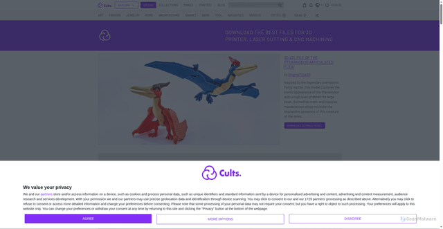 Security scan screenshot of https://cults3d.com