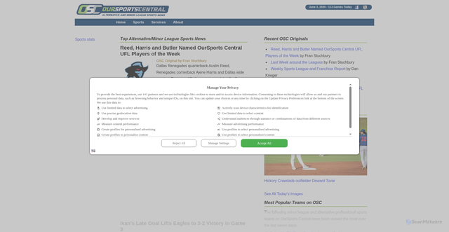 Security scan screenshot of https://oursportscentral.com
