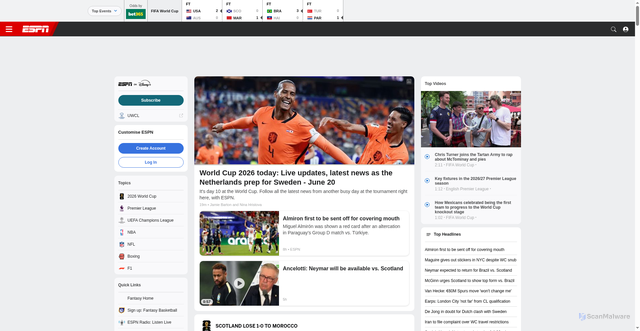 Security scan screenshot of https://www.espn.go.com