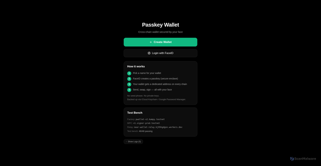 Security scan screenshot of https://near-passkey-wallet.pages.dev/