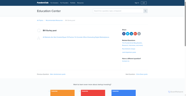 Security scan screenshot of https://fundersclub.com/learn/recommended-resources/q/bill-gurley-post/