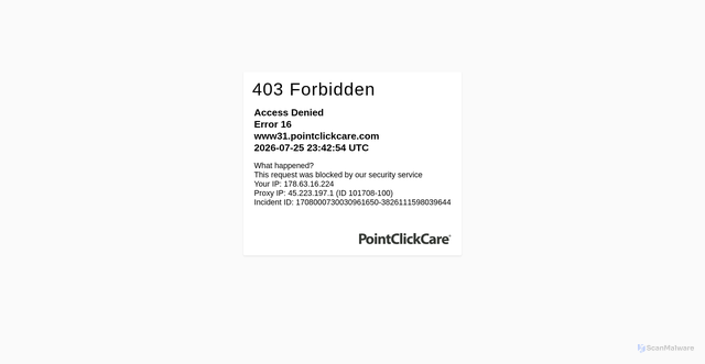 Security scan screenshot of https://www31.pointclickcare.com
