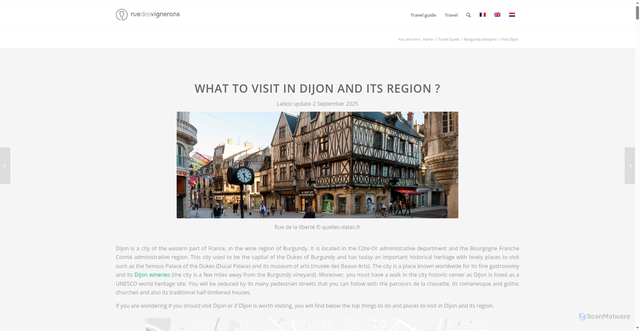 Security scan screenshot of https://blog.ruedesvignerons.com/en/travel-guide/visit-dijon/