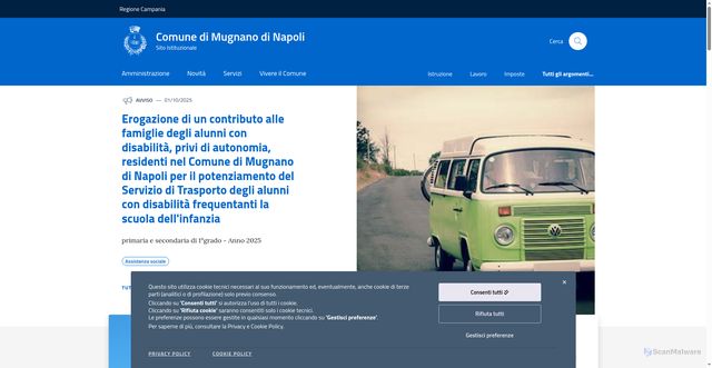 Security scan screenshot of https://www.comune.mugnano.na.it/