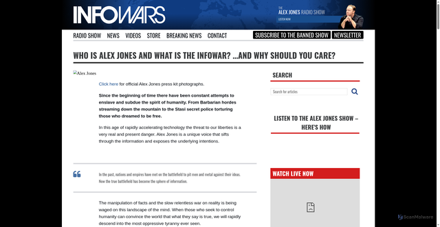 Security scan screenshot of https://archives.infowars.com/about-alex-jones/