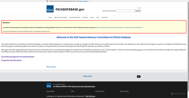 Security scan screenshot of https://www.facadatabase.gov/FACA/s/