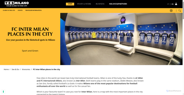 Security scan screenshot of https://www.yesmilano.it/en/see-and-do/itineraries/fc-inter-milan-itinerary