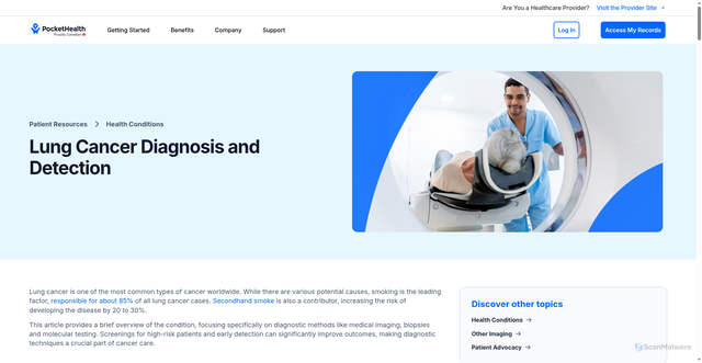 Security scan screenshot of https://www.pockethealth.com/patient-resources/lung-cancer-diagnosis/