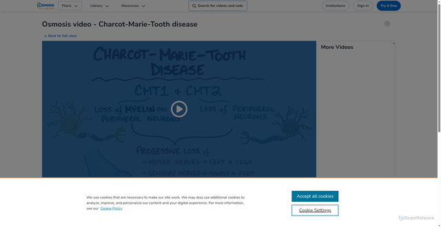 Security scan screenshot of https://www.osmosis.org/video/Charcot-Marie-Tooth_disease