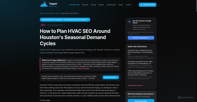 Security scan screenshot of https://topper-digital.pages.dev/learning-hub/hvac/hvac-seasonal-seo-houston/