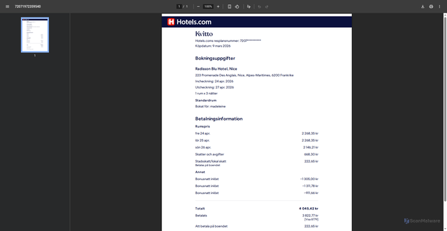 Security scan screenshot of https://sv.hotels.com/emailclick/uZTtKyDrrVhUMYZ03HFimNA7RWJDerG-x_5Xvdsg9vw4MD-jOaKvR-qTYyErRR_NMlZgUlqrKAT-uUFIdbtMS5KT/trip-receipt/72071972359540?EMLCID=HCOM-SE.TRC.ACTV.65413bac63e5c0a7c1cb621abacd587d.EML&EMLDTL=DATE20260427-LANGSV_SE.TESTX.VERSX.CAT03G300&cta=ctaModule.general.link