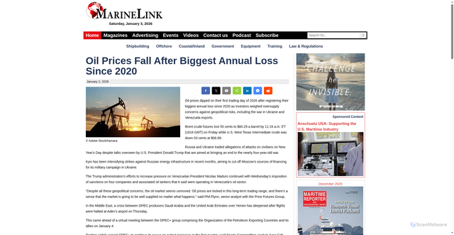 Security scan screenshot of https://www.marinelink.com/news/oil-prices-fall-biggest-annual-loss-533978