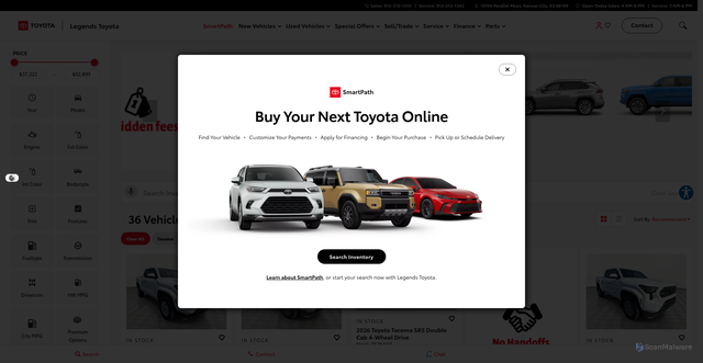 Security scan screenshot of https://www.legendstoyota.com/new-vehicles/tacoma/