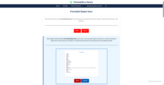 Security scan screenshot of https://formulare-vzory.com/formalni-dopis-vzor/