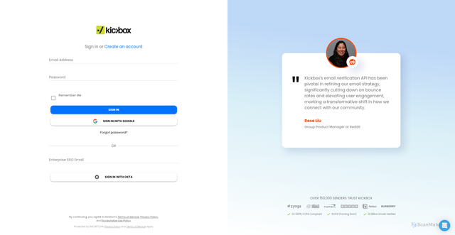 Security scan screenshot of https://app.kickbox.com/