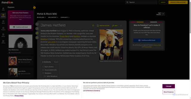 Security scan screenshot of https://metalandrock.fandom.com/wiki/James_Hetfield