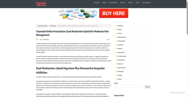 Security scan screenshot of https://pharmamillion.com/tramadol-online-prescription-dual-mechanism-opioid-for-moderate-pain-management/