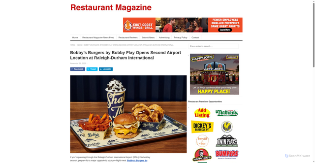 Security scan screenshot of https://www.restaurantmagazine.com/bobbys-burgers-bobby-flay-raleigh-durham-airport-rfu-opening/