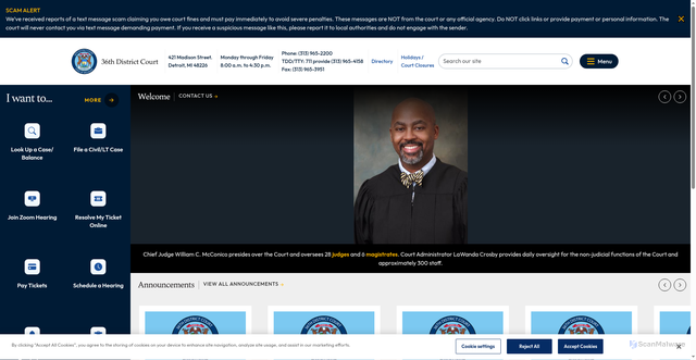 Security scan screenshot of https://www.36thdistrictcourtmi.gov/