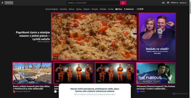 Security scan screenshot of https://www.stream.cz