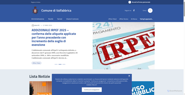 Security scan screenshot of https://comune.valfabbrica.pg.it/
