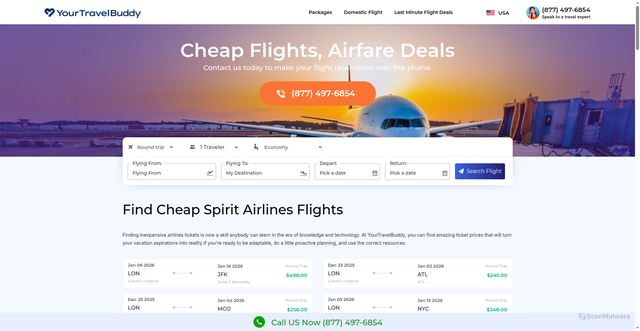 Security scan screenshot of https://yourtravelbuddy.com/airlines/spirit-airlines-flights
