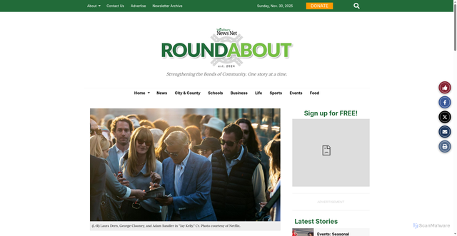 Security scan screenshot of https://woodburynewsnet.org/5918/movies/george-clooney-is-jay-kelly-and-jay-kelly-is-george-clooney-in-jay-kelly/