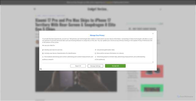Security scan screenshot of https://www.gadgetreview.com/xiaomi-17-pro-and-pro-max-skips-to-iphone-17-territory-with-rear-screen-snapdragon-8-elite-gen-5-chips