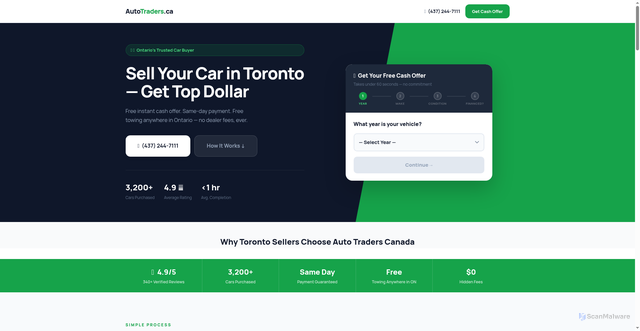 Security scan screenshot of https://auto-traders.pages.dev/sell-your-car-toronto/
