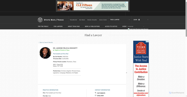 Security scan screenshot of https://www.texasbar.com/AM/Template.cfm?Section=Find_A_Lawyer&template=%2FCustomsource%2FMemberDirectory%2FMemberDirectoryDetail.cfm&ContactID=292784