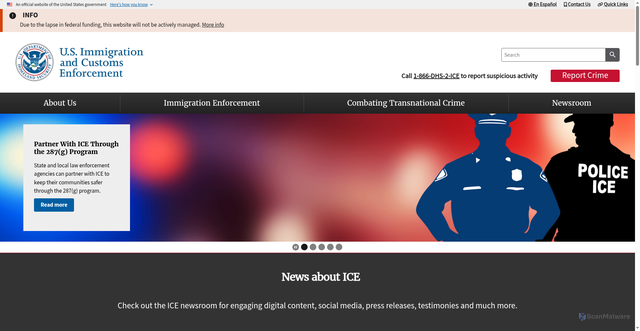 Security scan screenshot of https://ice.gov/