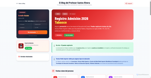 Security scan screenshot of https://blogdesantosrivera.pages.dev/entries/registro-admision-2026-tabasco